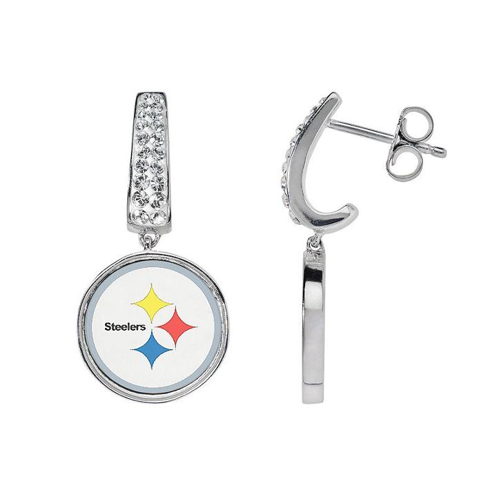 Pittsburgh Steelers Team Logo Drop Earrings, Women's, White