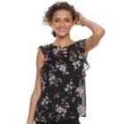 Juniors' Candie's&reg; Floral Ruffle Top, Teens, Size: Xl, Black