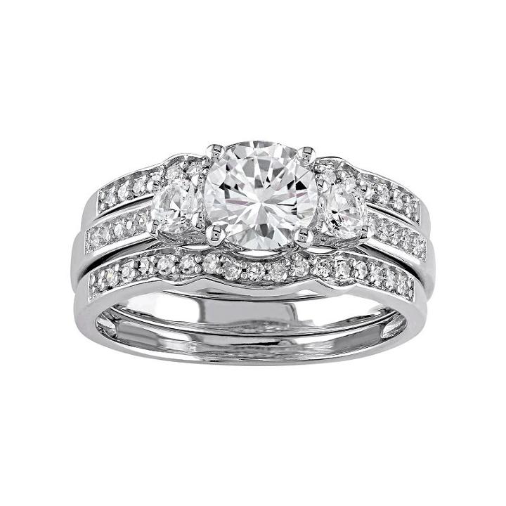 10k White Gold Lab-created White Sapphire & 1/4 Carat T.w. Diamond 3-piece Engagement Ring Set, Women's, Size: 5
