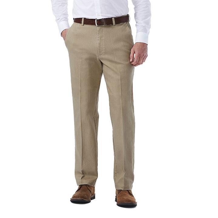 Men's Haggar Flat-front Expandable Waist Stretch Jeans, Size: 34x30, Med Beige