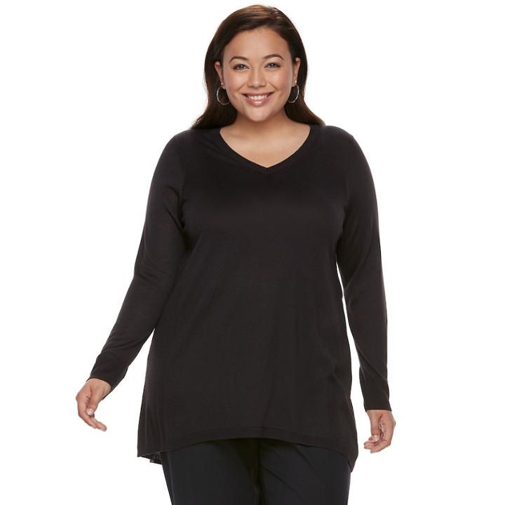 Plus Size Apt. 9&reg; High-low V-neck Tunic Sweater, Women's, Size: 1xl, Black