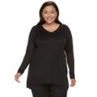 Plus Size Apt. 9&reg; High-low V-neck Tunic Sweater, Women's, Size: 1xl, Black