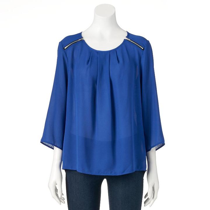 Women's Double Click Zipper Top, Size: Large, Med Blue