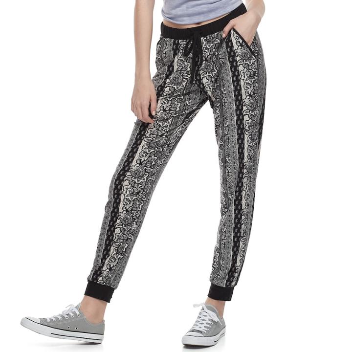 Juniors' Pink Rose Print Jogger Pants, Teens, Size: Large, Oxford