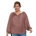 Plus Size Jennifer Lopez Lace-up Top, Women's, Size: 3xl, Beig/green (beig/khaki)