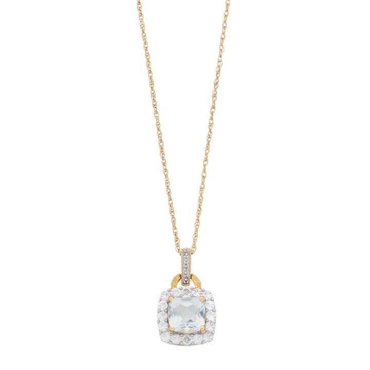 White Topaz & Diamond Accent 14k Gold Over Sterling Silver Square Halo Pendant Necklace, Women's, Size: 18