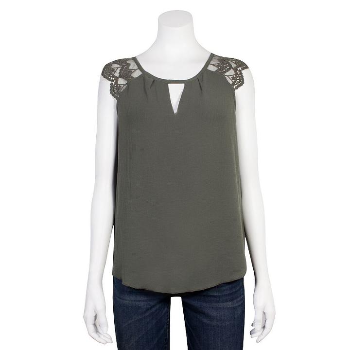 Juniors' Grayson Threads Lace Cap Sleeve Top, Teens, Size: Medium, Dark Green