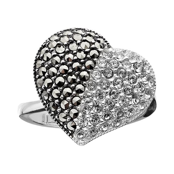 Lavish By Tjm Sterling Silver Crystal Heart Ring - Made With Swarovski Marcasite, Women's, Size: 9, Grey