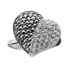 Lavish By Tjm Sterling Silver Crystal Heart Ring - Made With Swarovski Marcasite, Women's, Size: 9, Grey