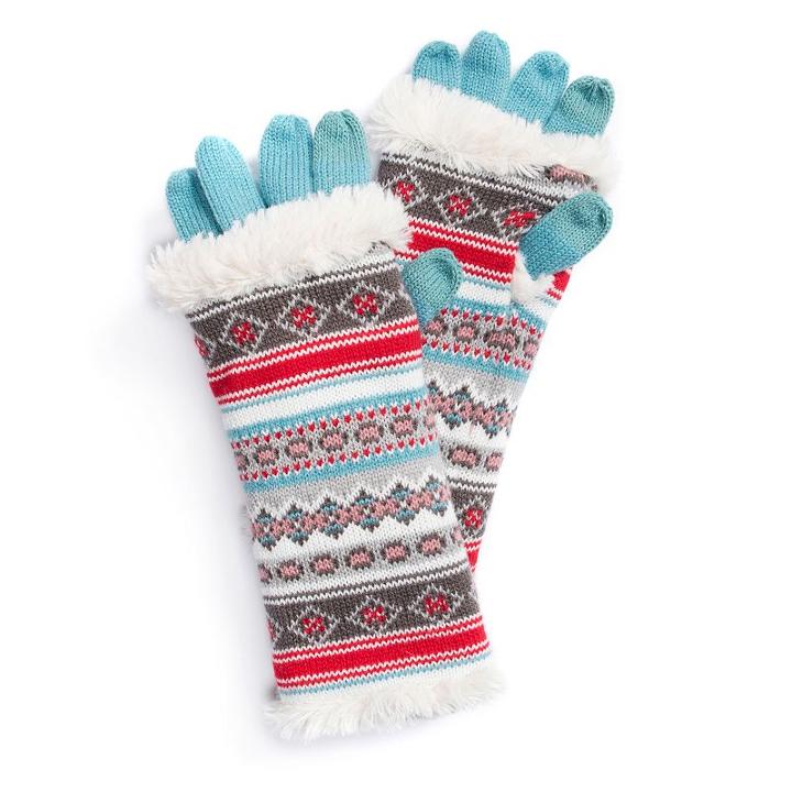 Women's Muk Luks 3-in-1 Fairisle Tech Gloves, Size: Fits Most, Natural