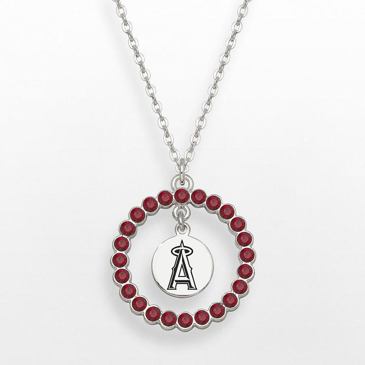 Los Angeles Angels Of Anaheim Silver Tone Crystal Logo Charm Circle Pendant, Women's, Size: 18, Red