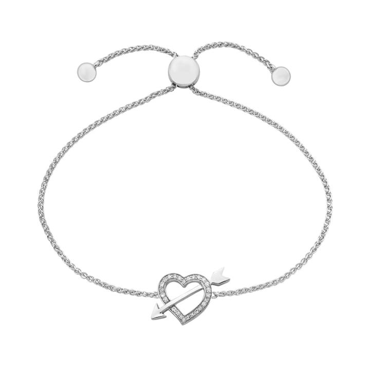 Sterling Silver 1/8 Carat T.w. Diamond Heart & Arrow Bolo Bracelet, Women's, Size: 7, White