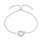 Sterling Silver 1/8 Carat T.w. Diamond Heart & Arrow Bolo Bracelet, Women's, Size: 7, White