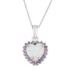Sterling Silver Lab-created Opal & Cubic Zirconia Heart Halo Pendant, Women's, Size: 18, Purple