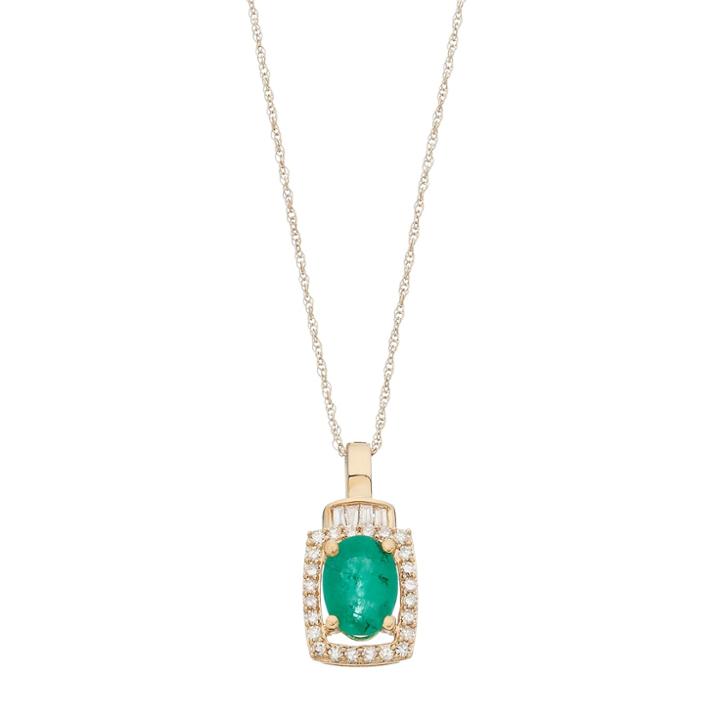 10k Gold Emerald & 1/5 Carat T.w. Diamond Rectangle Halo Pendant, Women's, Size: 18, Green