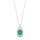 10k Gold Emerald & 1/5 Carat T.w. Diamond Rectangle Halo Pendant, Women's, Size: 18, Green