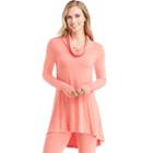 Women's Cuddl Duds Softwear Cowlneck Tunic Top, Size: Medium, Med Orange