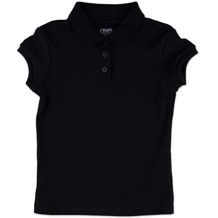 Plus Size Girls 4-16 & Plus Chaps School Uniform Picot Polo Shirt, Size: 10 1/2, Black