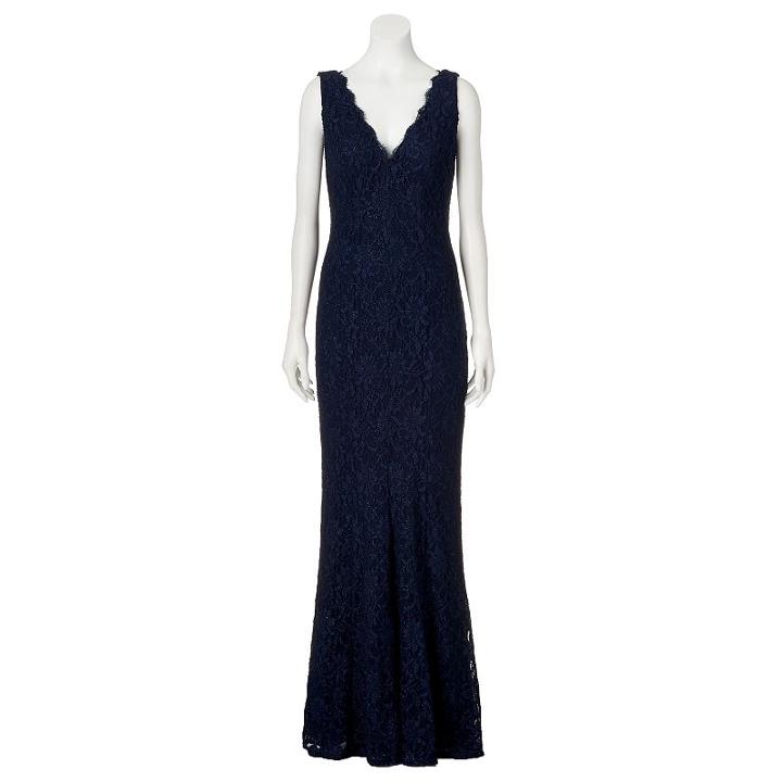 Women's 1 By 8 Scalloped Lace Evening Gown, Size: 10, Blue (navy)