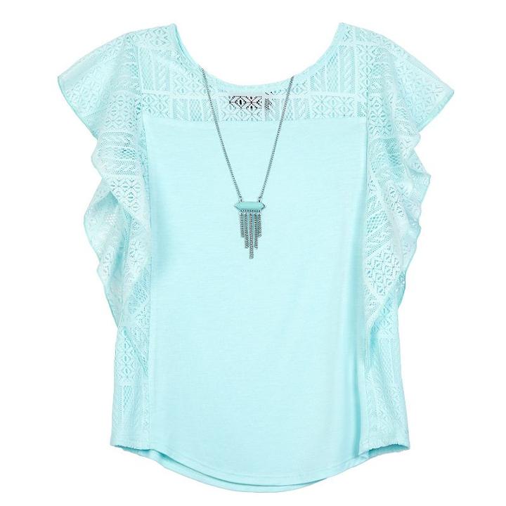 Girls 7-16 Iz Amy Byer Winged Lace Tank Top With Necklace, Girl's, Size: Medium, Lt Green