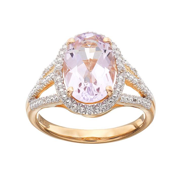 14k Gold Over Silver Rose De France Amethyst & Lab-created White Sapphire Halo Ring, Women's, Size: 6, Multicolor