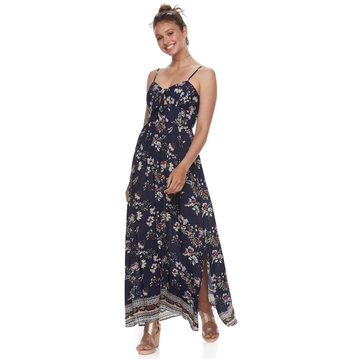 Juniors' Rewind Tie-front Maxi Dress, Teens, Size: Small, Dark Blue