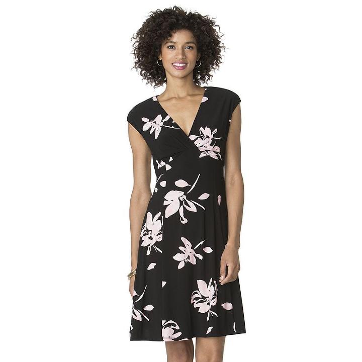 Women's Chaps Floral Surplice Empire Dress, Size: Xs, Black