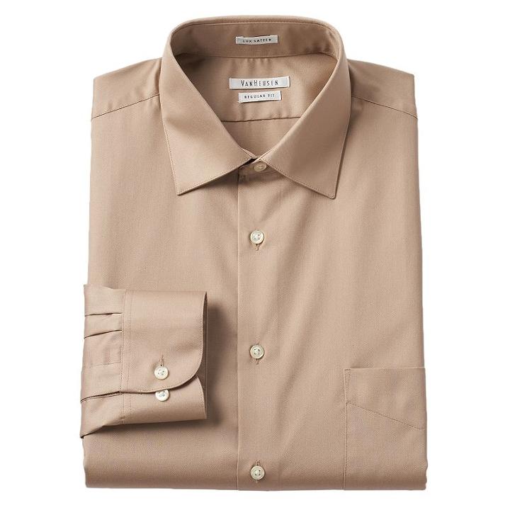Men's Van Heusen Regular-fit Lux Sateen Dress Shirt, Size: 16.5-32/33, Dark Beige