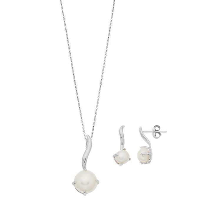 Sterling Silver Freshwater Cultured Pearl Swirl Pendant & Earring Set, Women's, White