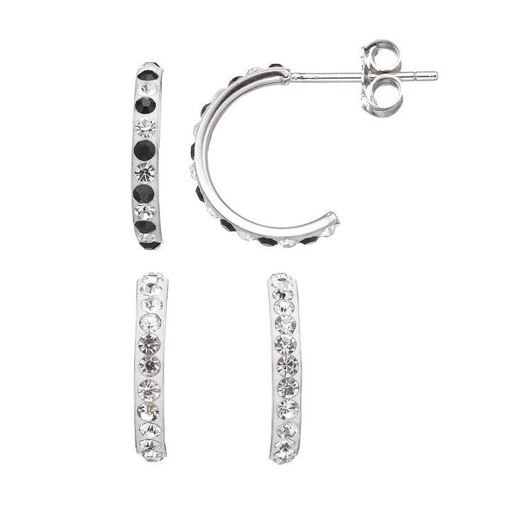 Crystal Splendor Platinum Over Silver Semi-hoop Earring Set, Women's, Multicolor
