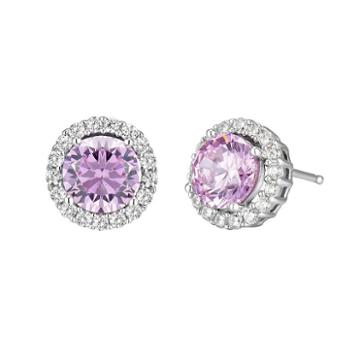 Diamonluxe Sterling Silver Pink And White Cubic Zirconia Halo Earrings, Women's