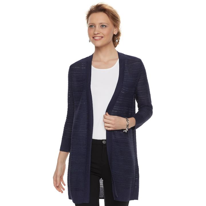 Women's Apt. 9&reg; Pointelle Cardigan, Size: Xxl, Dark Blue