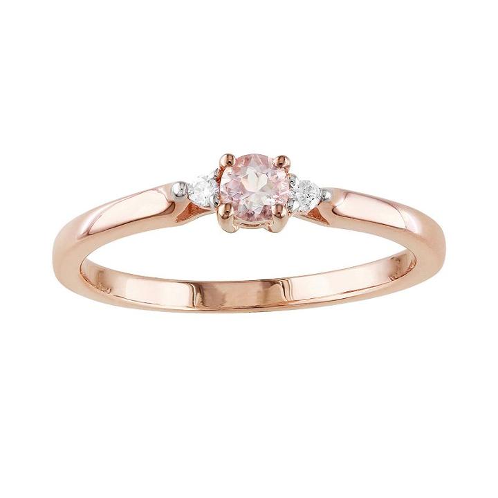 Rose Rhodium-plated Sterling Silver Morganite And Diamond Accent Ring, Women's, Size: 6, Pink