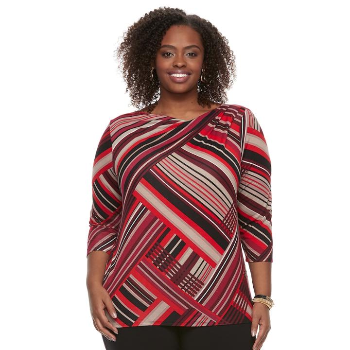 Plus Size Dana Buchman Print Cowlneck Top, Women's, Size: 1xl, Med Red