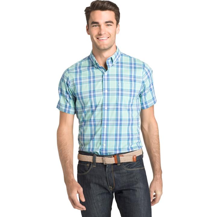Men's Izod Coolfx Classic-fit Plaid Moisture-wicking Button-down Shirt, Size: Small, Green