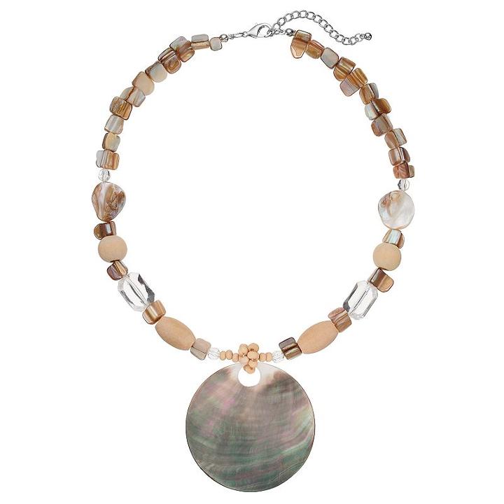 Beaded Composite Shell Disc Necklace, Women's, Brown