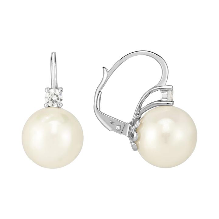 Sterling Silver Shell & Cubic Zirconia Drop Earrings, Women's, White