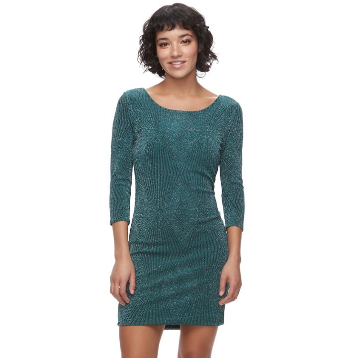 Juniors' Three Pink Hearts Glitter Bodycon Dress, Teens, Size: 5, Green