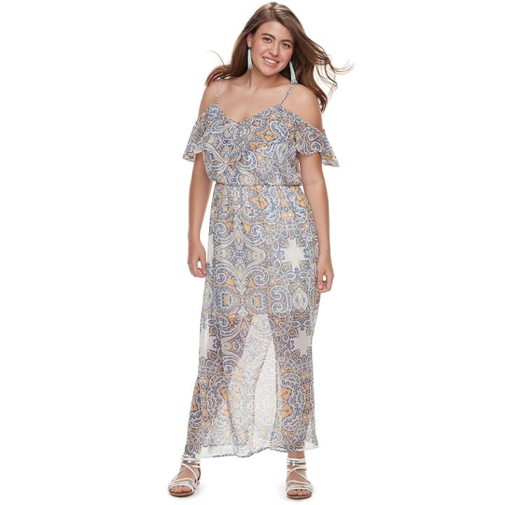 Juniors' Plus Size Lily Rose Cold Shoulder Maxi Dress, Teens, Size: 2xl, White