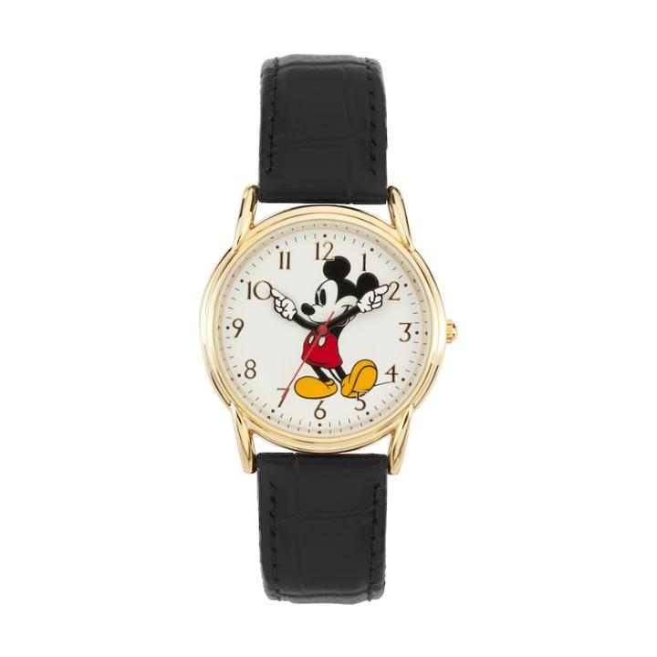 Disney's Mickey Mouse Men's Leather Watch, Size: Medium, Black