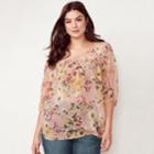 Plus Size Lc Lauren Conrad Printed Chiffon Peasant Top, Women's, Size: 3xl, Lt Purple