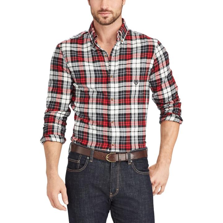 Big & Tall Chaps Regular-fit Plaid Flannel Performance Button-down Shirt, Men's, Size: 3xl Tall, White