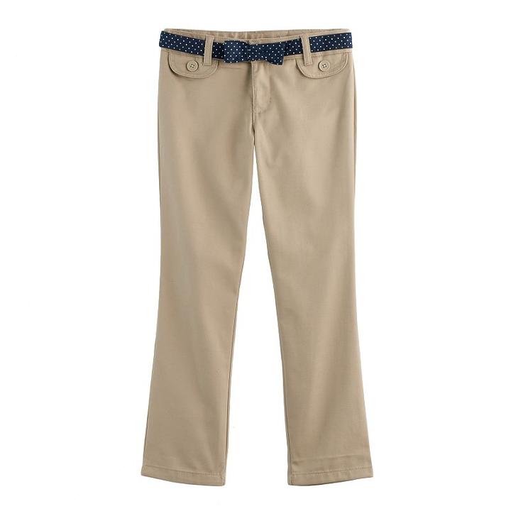 Girls 4-20 French Toast Belted Twill Pants, Size: 16, Beig/green (beig/khaki)