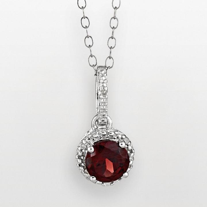 Sterling Silver Garnet And Diamond Accent Frame Pendant, Women's, Size: 18, Red