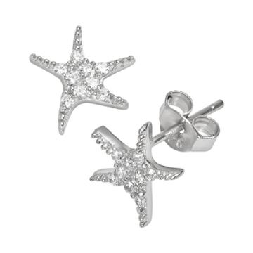 Sophie Miller Sterling Silver Cubic Zirconia Starfish Stud Earrings, Women's, White