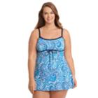 Plus Size Upstream Thigh Minimizer Empire Swimdress, Women's, Size: 20 W, Blue