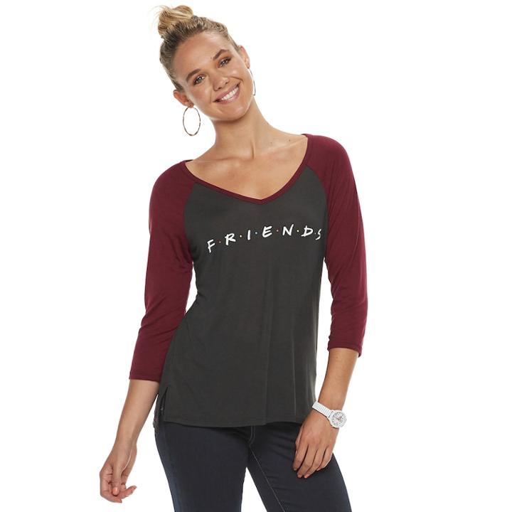 Juniors' Friends Logo Raglan Tee, Teens, Size: Xs, Grey (charcoal)