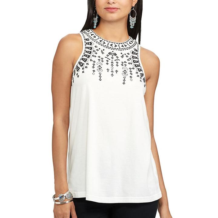 Women's Chaps Embroidered Tank, Size: Small, White