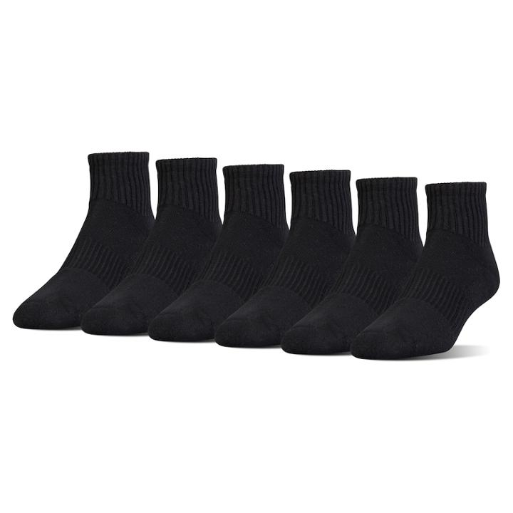 Boys Under Armour 6-pack Quarter-crew Socks, Size: 7-9, Black