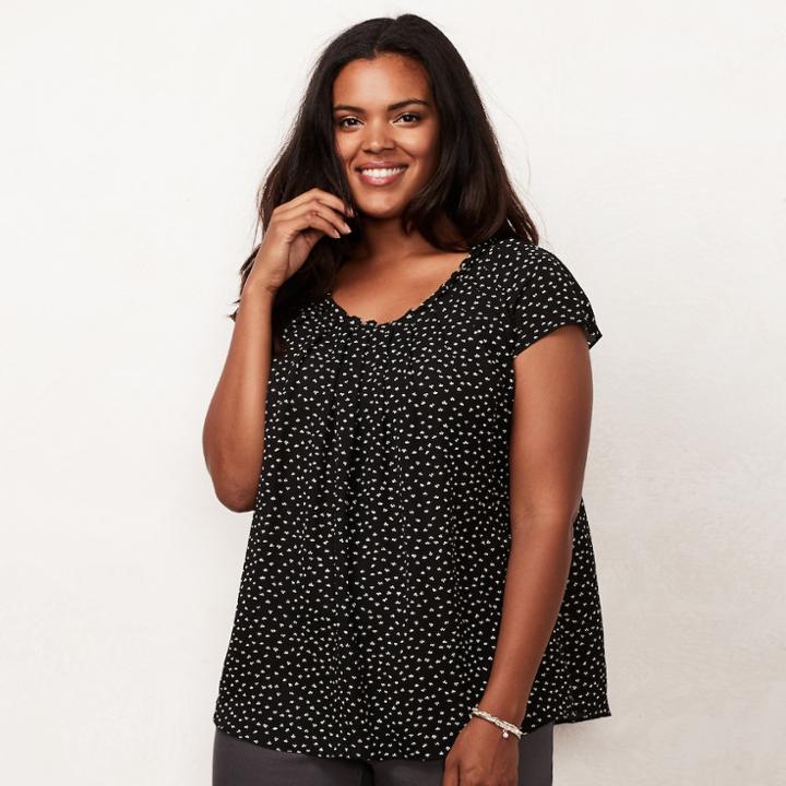 Plus Size Lc Lauren Conrad Pleated Top, Women's, Size: 3xl, Black